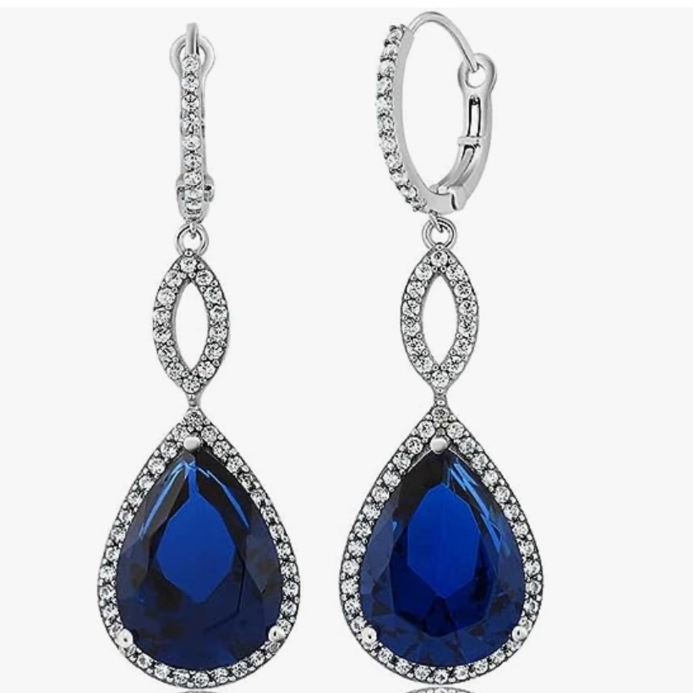 GEM STONE KING 925 sapphire , sterling silver king long drop dangle earrings